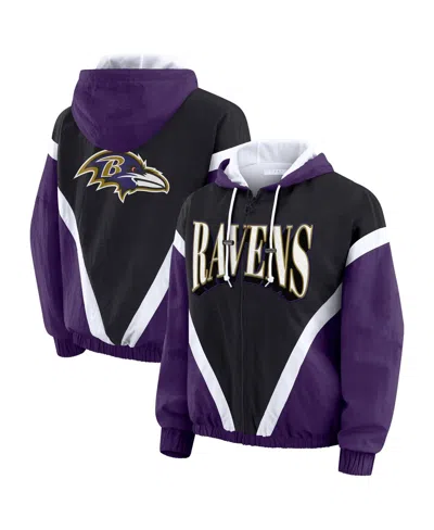 Wear By Erin Andrews Women's Purple/black Baltimore Ravens Retro Crinkle Full-zip Hoodie Windbreaker In Blue
