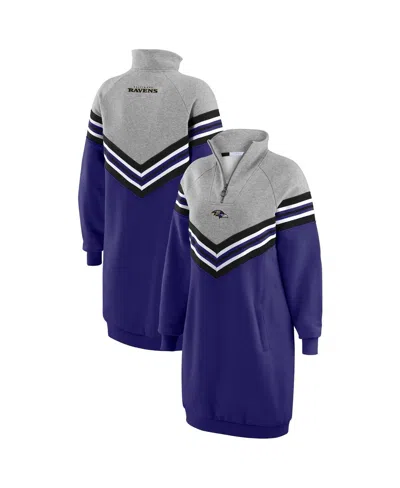 Wear By Erin Andrews Women's Purple/heather Gray Baltimore Ravens Chevron Stripe Dress In Purple,heather Gray