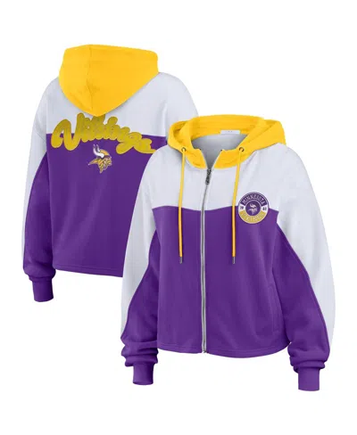 Wear By Erin Andrews Women's Purple/white Minnesota Vikings Plus Size Color Block Full-zip Hoodie In Purple,white