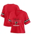 Wear By Erin Andrews Women's Red Atlanta Falcons Color Block Boxy Modest Crop V-neck T-shirt In Red