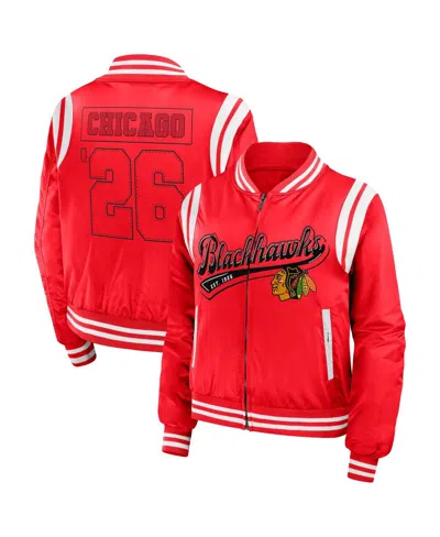 Wear By Erin Andrews Women's Red Chicago Blackhawks Baller Full-zip Bomber Jacket