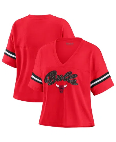 Wear By Erin Andrews Women's Red Chicago Bulls Plus Size Color Block Boxy V-neck T-shirt