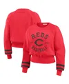 Wear By Erin Andrews Women's Red Cincinnati Reds Vintage Washed Cropped Pullover Sweatshirt In Red