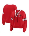 Wear By Erin Andrews Women's Red Detroit Red Wings Cropped Lace-up Sweater In Red