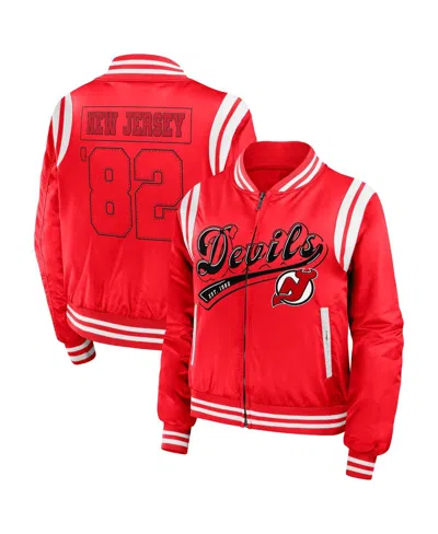 Wear By Erin Andrews Women's Red New Jersey Devils Baller Full-zip Bomber Jacket
