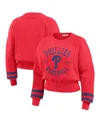 Wear By Erin Andrews Women's Red Philadelphia Phillies Vintage Washed Cropped Pullover Sweatshirt In Red
