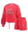 Wear By Erin Andrews Women's Red St. Louis Cardinals Washed Fleece Sweatshirt & Shorts Lounge Set In Red