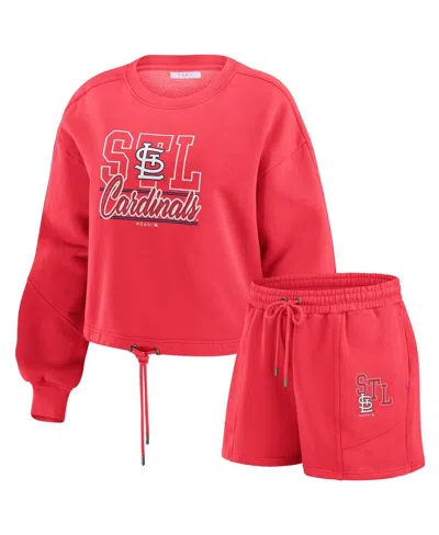 Wear By Erin Andrews Women's Red St. Louis Cardinals Washed Fleece Sweatshirt & Shorts Lounge Set