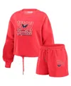 Wear By Erin Andrews Women's Red Washington Capitals Washed Fleece Sweatshirt Shorts Lounge Set In Red