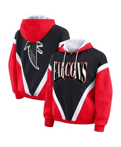 Wear By Erin Andrews Women's Red/black Atlanta Falcons Retro Crinkle Full-zip Hoodie Windbreaker Jacket In Multi