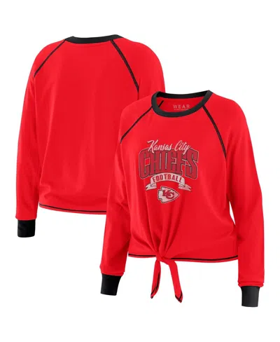 Wear By Erin Andrews Women's Red/black Kansas City Chiefs Tie-front Long Sleeve Top In Red,black