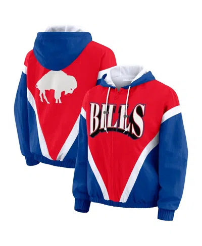Wear By Erin Andrews Women's Red/royal Buffalo Bills Retro Crinkle Full-zip Hoodie Windbreaker Jacket In Multi