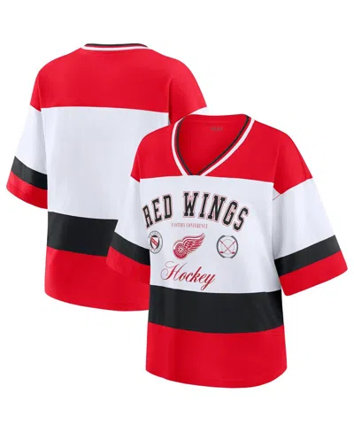 Wear By Erin Andrews Women's Red/white Detroit Red Wings Jersey Style T-shirt In Multi