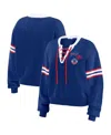 Wear By Erin Andrews Blue New York Rangers Cropped Lace-up Sweater In Royal