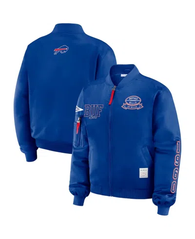 Wear By Erin Andrews Women's Royal Buffalo Bills Patch Full-zip Bomber Jacket In Blue