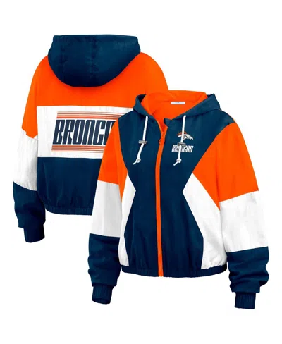 Wear By Erin Andrews Women's Royal Denver Broncos Color Block Full-zip Windbreaker Jacket In Royal,orange