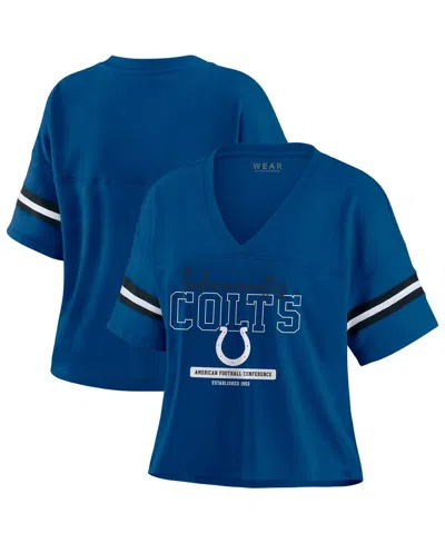 Wear By Erin Andrews Women's Royal Indianapolis Colts Color Block Boxy Modest Crop V-neck T-shirt In Blue