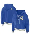 Wear By Erin Andrews Women's Royal Los Angeles Rams Plus Size Lace-up Pullover Hoodie In Blue