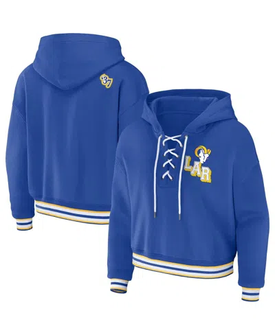 WEAR BY ERIN ANDREWS WOMEN'S ROYAL LOS ANGELES RAMS PLUS SIZE LACE-UP PULLOVER HOODIE
