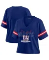 Wear By Erin Andrews Women's Royal New York Giants Color Block Boxy Modest Crop V-neck T-shirt In Royal