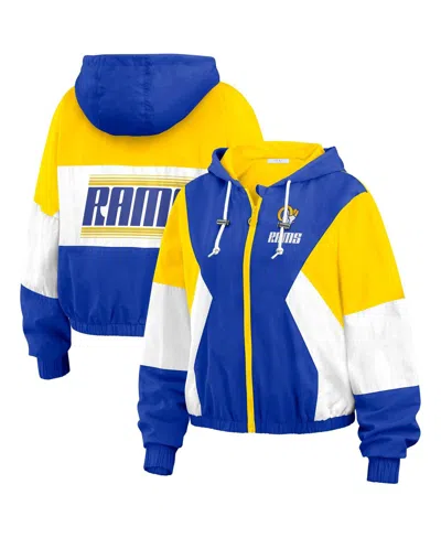 Wear By Erin Andrews Women's Royal/gold Los Angeles Rams Plus Size Color Block Full-zip Windbreaker Jacket In Royal,gold