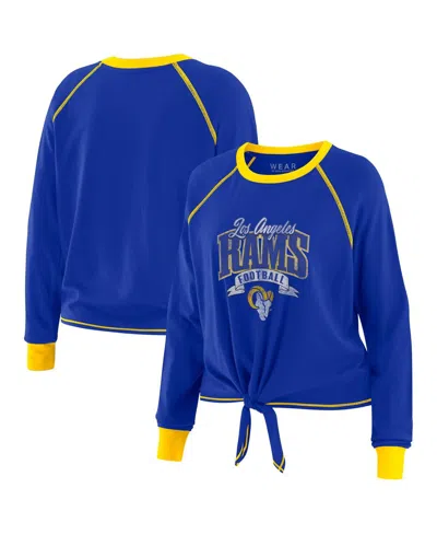 Wear By Erin Andrews Women's Royal/gold Los Angeles Rams Tie-front Long Sleeve Top In Blue