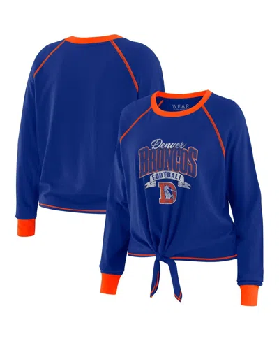 Wear By Erin Andrews Women's Royal/orange Denver Broncos Tie-front Long Sleeve Top In Multi