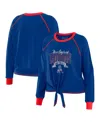 Wear By Erin Andrews Women's Royal/red New England Patriots Plus Size Tie-front Long Sleeve Top In Blue