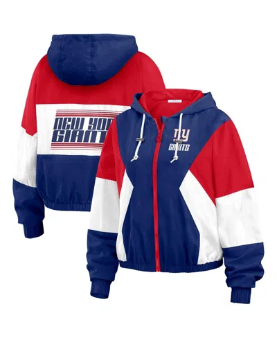 Wear By Erin Andrews Women's Royal/red New York Giants Plus Size Color Block Full-zip Windbreaker Jacket