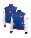 Wear By Erin Andrews Women's Royal/white Philadelphia 76ers Cropped Varsity Full-zip Jacket In Royal,white