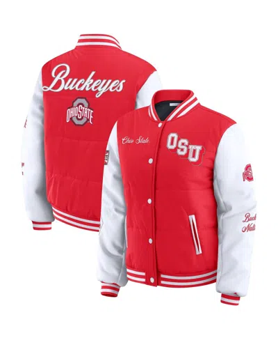 Wear By Erin Andrews Women's Scarlet Ohio State Buckeyes Varsity Puffer Jacket In Red