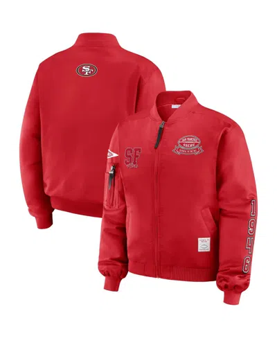 Wear By Erin Andrews Women's Scarlet San Francisco 49ers Patch Full-zip Bomber Jacket In Red