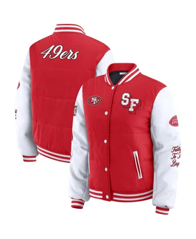 Wear By Erin Andrews Women's Scarlet San Francisco 49ers Varsity Full-snap Puffer Jacket In Red