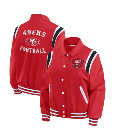 Wear By Erin Andrews Women's Scarlet San Francisco 49ers Varsity Lightweight Full-snap Jacket In Red