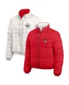 Wear By Erin Andrews Women's Scarlet/white San Francisco 49ers Reversible Cropped Full-zip Puffer Jacket In Scarlet,white