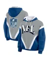 Wear By Erin Andrews Women's Silver/blue Shield Merchandise Retro Crinkle Full-zip Hoodie Windbreaker Jacket