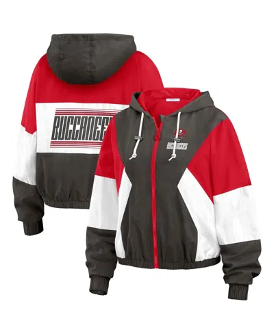 Wear By Erin Andrews Women's Tampa Bay Buccaneers Plus Size Color Block Full-zip Windbreaker Jacket In Red,scarlet