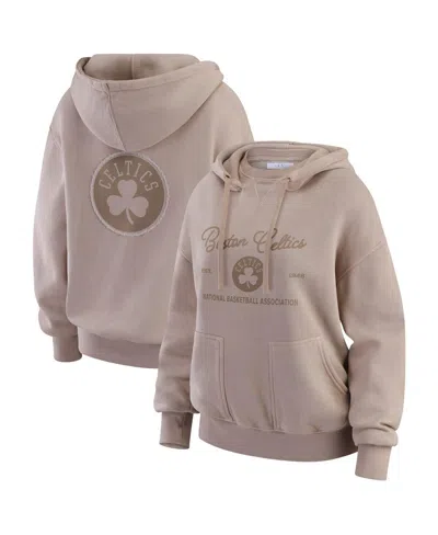 Wear By Erin Andrews Women's Tan Boston Celtics Washed Pullover Crewdie Hoodie In Brown