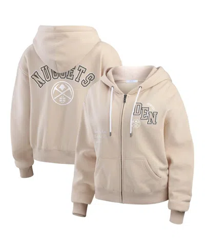 Wear By Erin Andrews Women's Tan Denver Nuggets Tonal Felt Patch Full-zip Hoodie