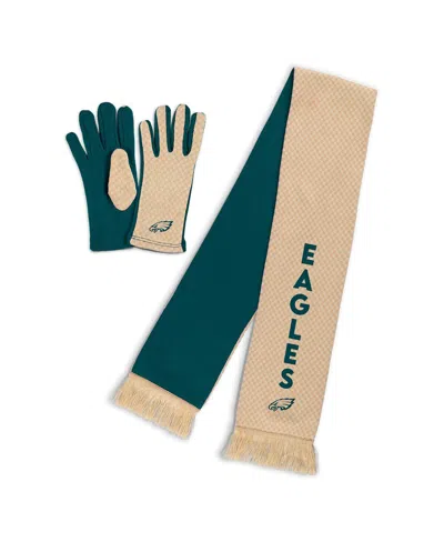 Wear By Erin Andrews Women's Tan Philadelphia Eagles Tonal Scarf Glove Set In Green