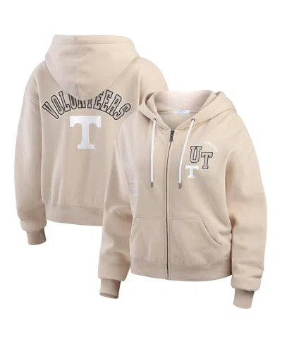 WEAR BY ERIN ANDREWS WOMEN'S TAN TENNESSEE VOLUNTEERS MIXED MEDIA TONAL FULL-ZIP HOODIE