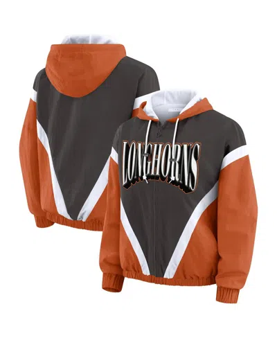 Wear By Erin Andrews Women's Texas Orange/gray Texas Longhorns Color Block Full-zip Windbreaker Jacket In Brown