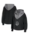 Wear By Erin Andrews Women's  Black Brooklyn Nets Pieced Quarter-zip Hoodie Jacket In Black