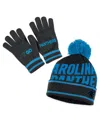 Wear By Erin Andrews Women's  Black Carolina Panthers Double Jacquard Cuffed Knit Hat With Pom And Gl In Black