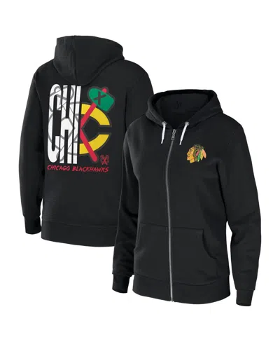 Wear By Erin Andrews Women's  Black Chicago Blackhawks Sponge Fleece Full-zip Hoodie