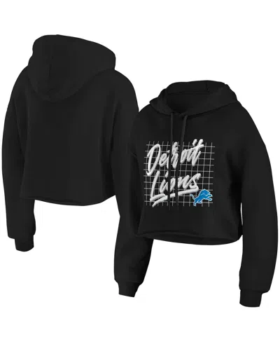 Wear By Erin Andrews Women's  Black Detroit Lions Domestic Cropped Pullover Hoodie