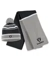 Wear By Erin Andrews Black Las Vegas Raiders Colorblock Cuffed Knit Hat With Pom And Scarf Set In Black