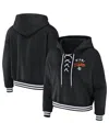 Wear By Erin Andrews Women's  Black Miami Dolphins Lace-up Pullover Hoodie In Black