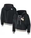 Wear By Erin Andrews Women's  Black New Orleans Saints Lace-up Pullover Hoodie In Black