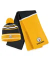 Wear By Erin Andrews Women's  Black Pittsburgh Steelers Colorblock Cuffed Knit Hat With Pom And Scarf In Black